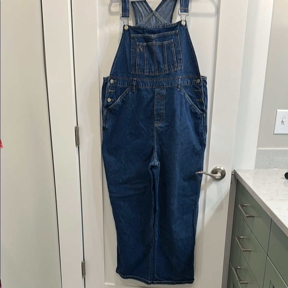 Dark Blue Wide Leg Denim Overalls
